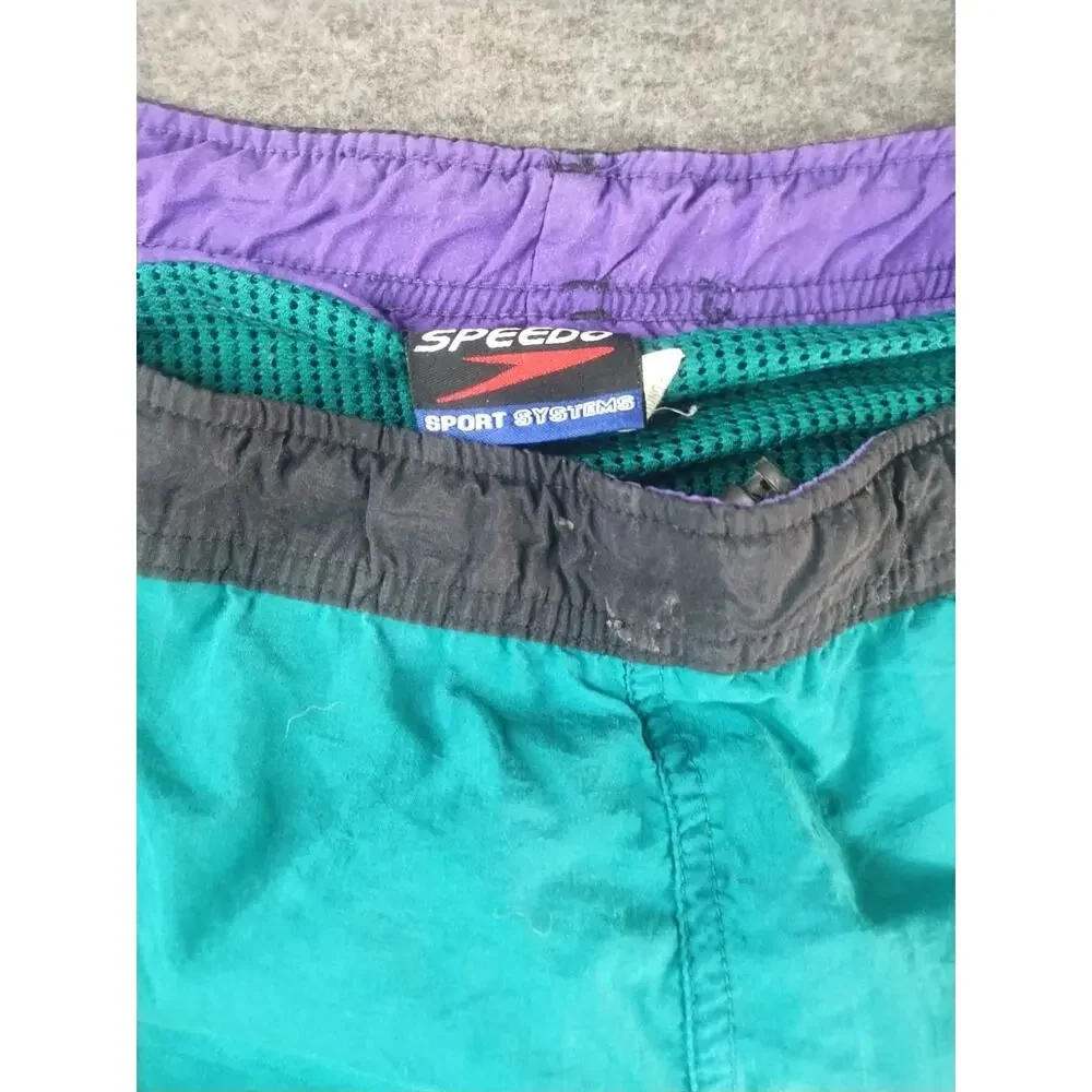 Vintage SPEEDO Teal Spell Out Pockets Mesh Lining Swim Trunk Board Short Size L